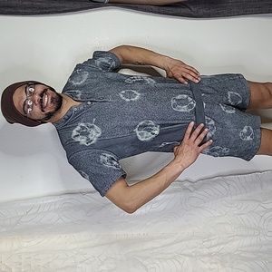 Men's Short Set Size Medium Gray Creme Tie Dye Cotton Blend Casual Travel Cruise